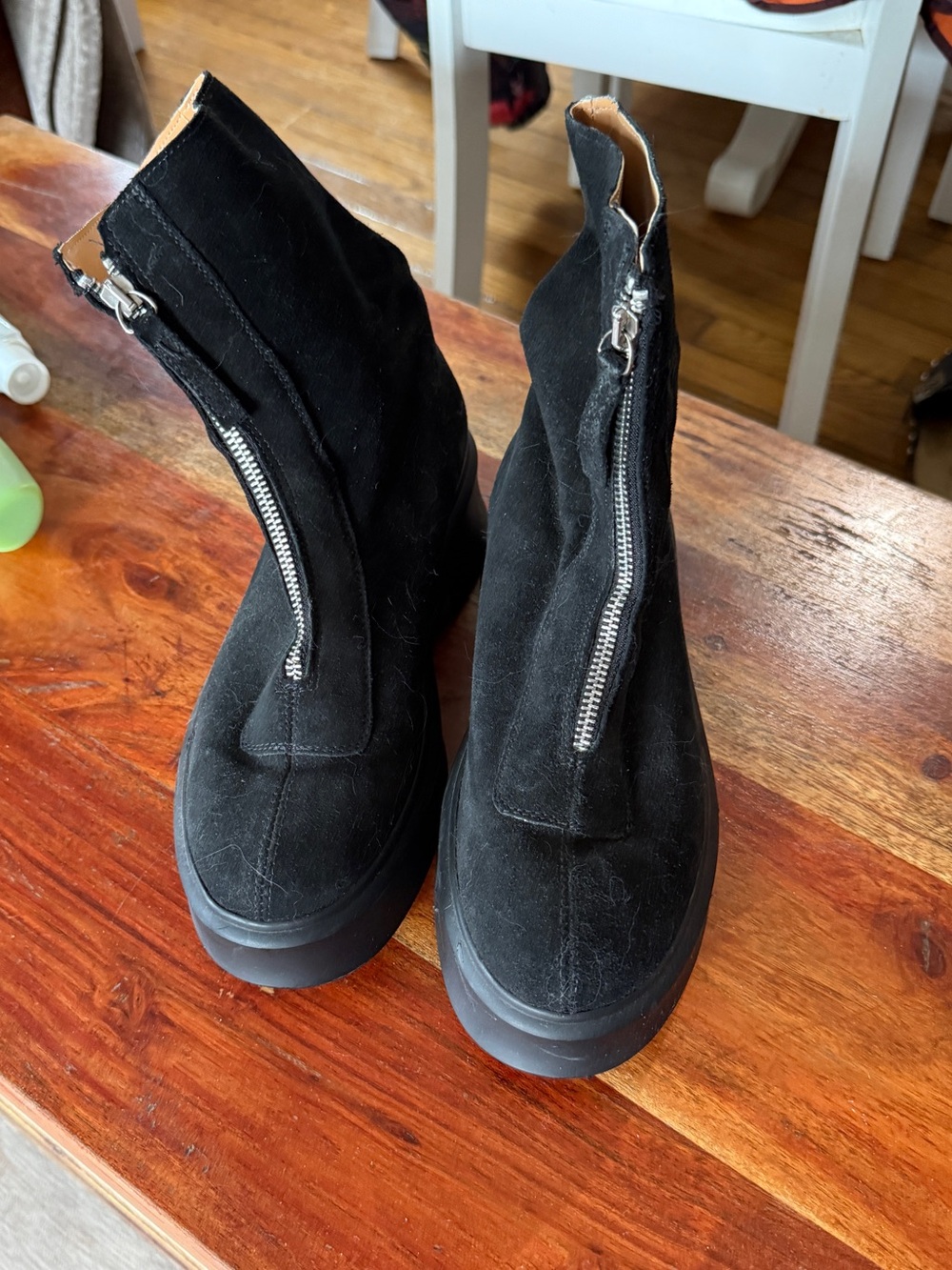 Steve Madden Black Suede Front-Zip Platform Ankle Booties